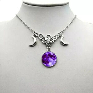 Gothic moon glass dome Necklace